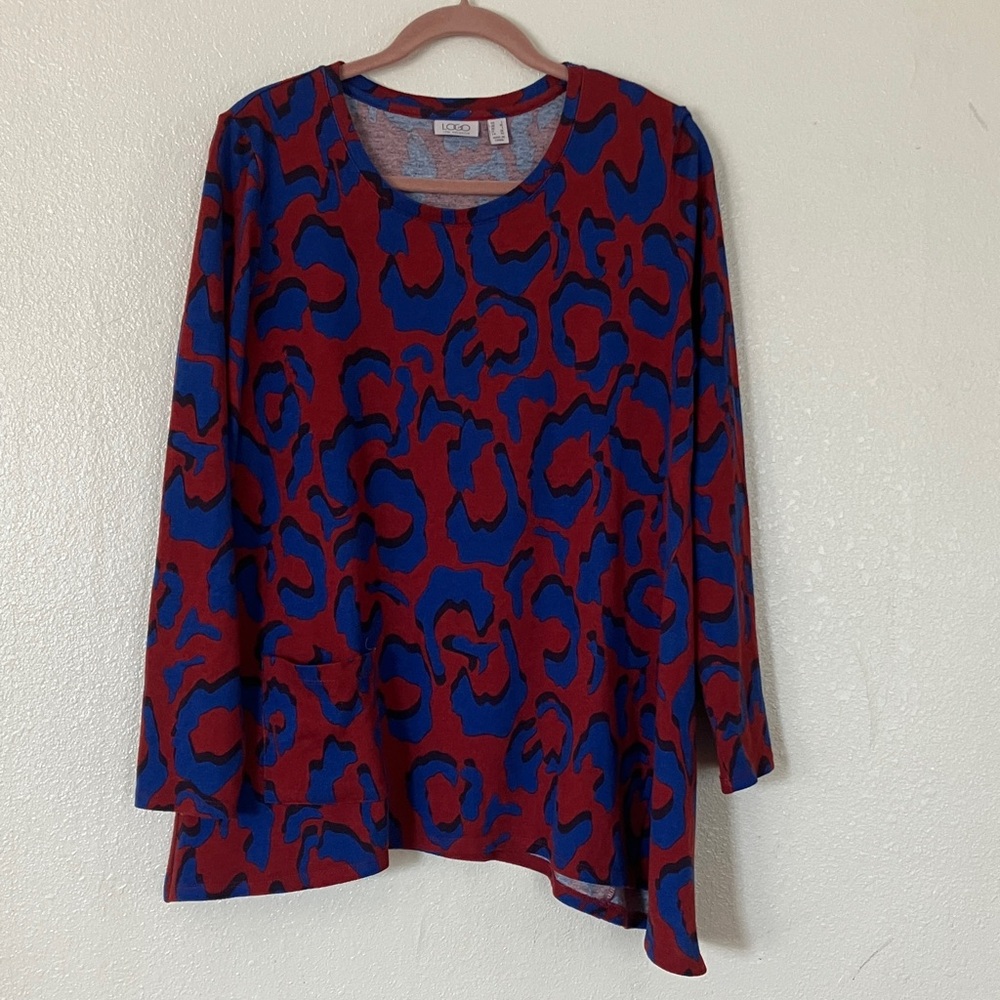 LOGO Lori Goldstein Bold Print Knit Top, L